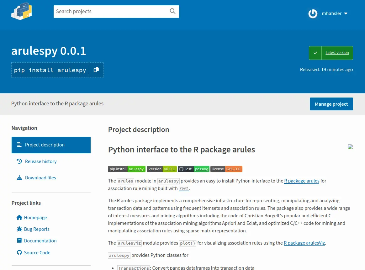 PyPI: arulespy